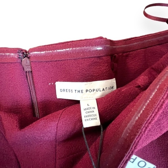 Dress the Population Large Kai Strapless Asymmetrical Gown Burgundy MSRP 198 - Picture 6 of 7